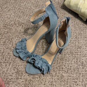 Wild Diva Denim Ruffle Ankle Strap Heels